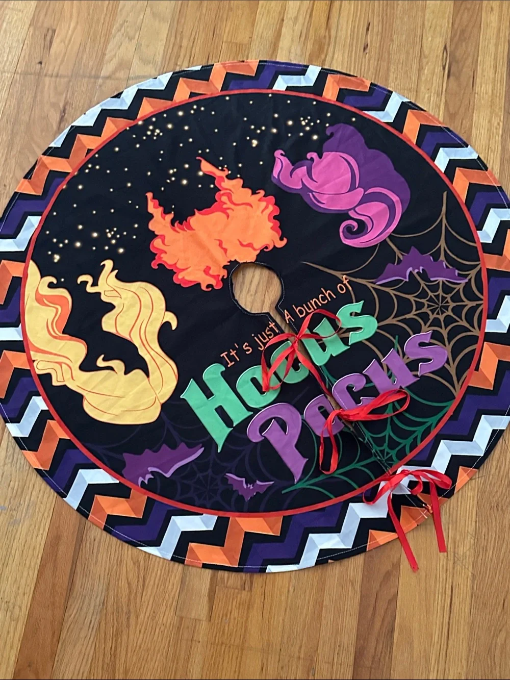 Hocus Pocus Halloween Tree Skirt 36”Circumference Black w/ Orange Purple Green